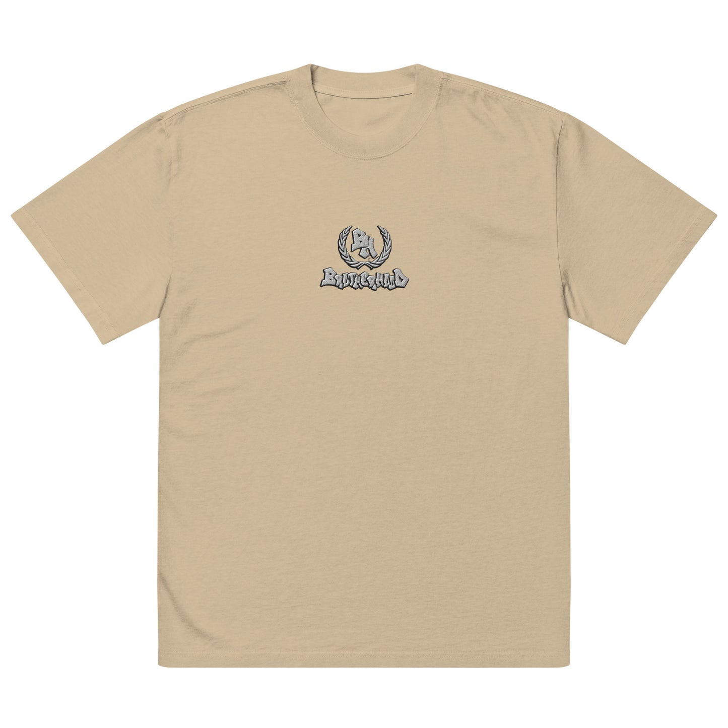 Oversized faded t-shirt faded khaki. A loose-fitting, worn-out t-shirt with the word "Brotherhood" and the Brotherhood Logo printed on it