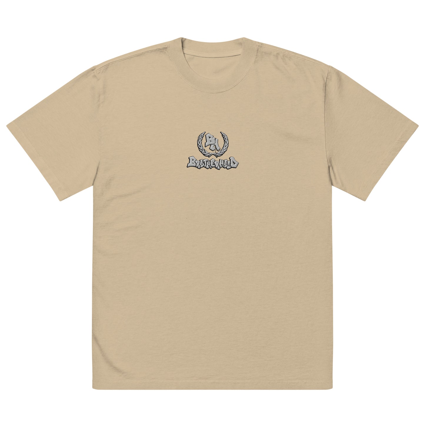 Oversized faded t-shirt faded khaki. A loose-fitting, worn-out t-shirt with the word "Brotherhood" and the Brotherhood Logo printed on it