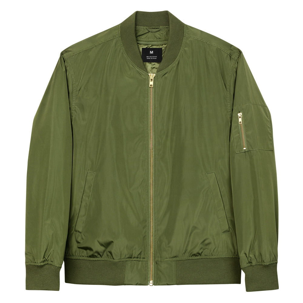 Brotherhood Apparel premium bomber jacket army color front.