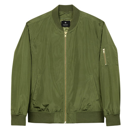 Brotherhood Apparel premium bomber jacket army color front.
