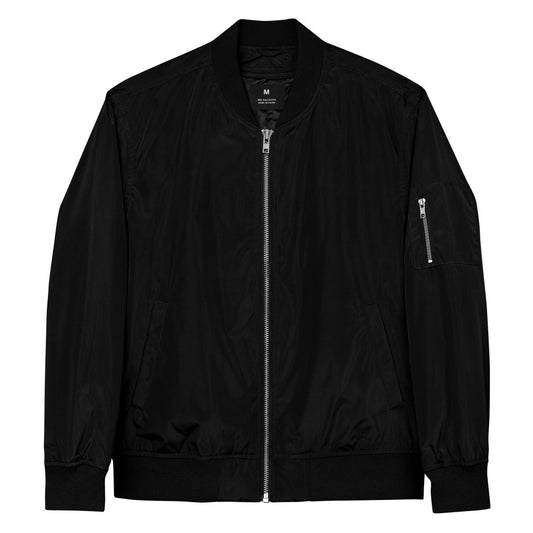 Brotherhood Apparel premium bomber jacket black front.